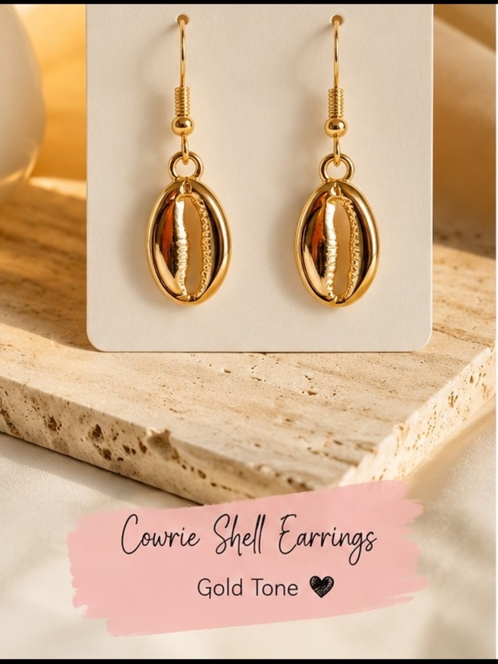 ✨Gold Tone Cowrie Shell Drop Earrings✨ Beach Vaca Ocean Moana Style🐚🌸🌊🔆